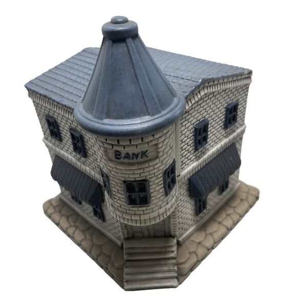 Vintage Ceramic Christmas Building Figure Blue and Gray Bank 8 inch Unlit Chips - Picture 1 of 7